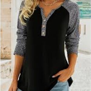 Noracora Black Gray Raglan Long Sleeve Women's Top